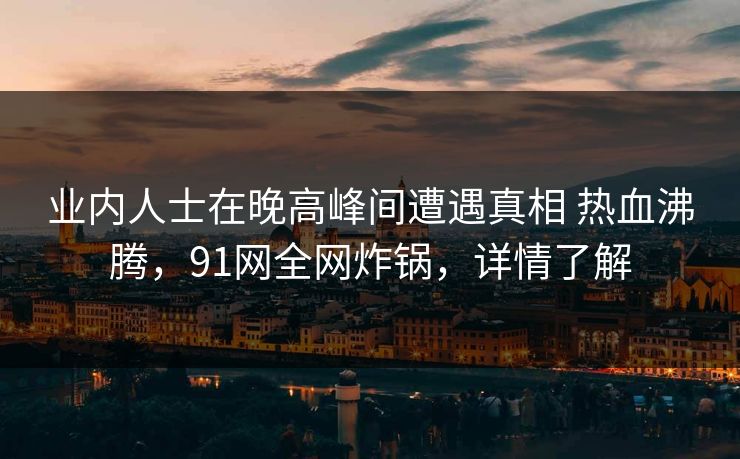业内人士在晚高峰间遭遇真相 热血沸腾，91网全网炸锅，详情了解